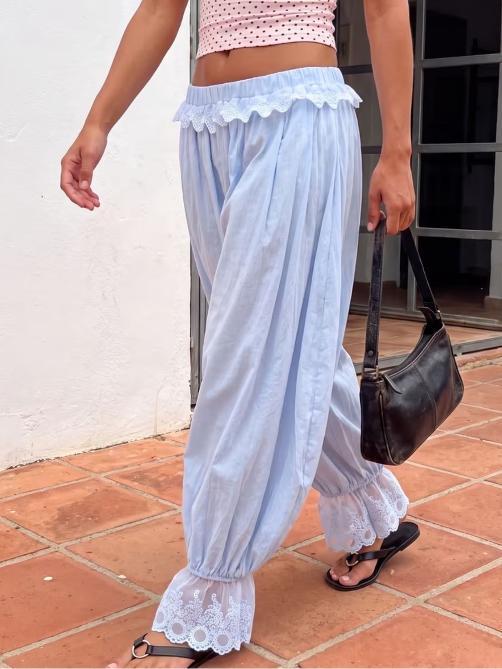 Women's Summer Boho Baggy Trousers Lace Leg Cuff Bloomers Pants